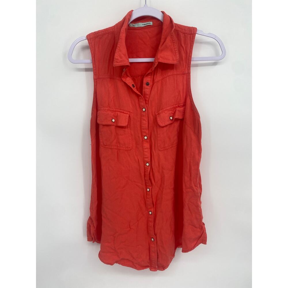 Maurices Red Sleeveless Button Up Shirt Collar Racerback Tank L
